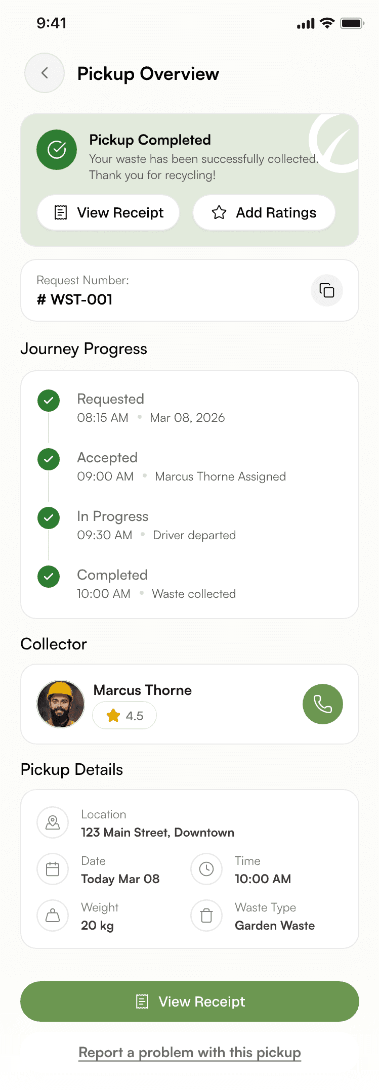 Pickup completed overview