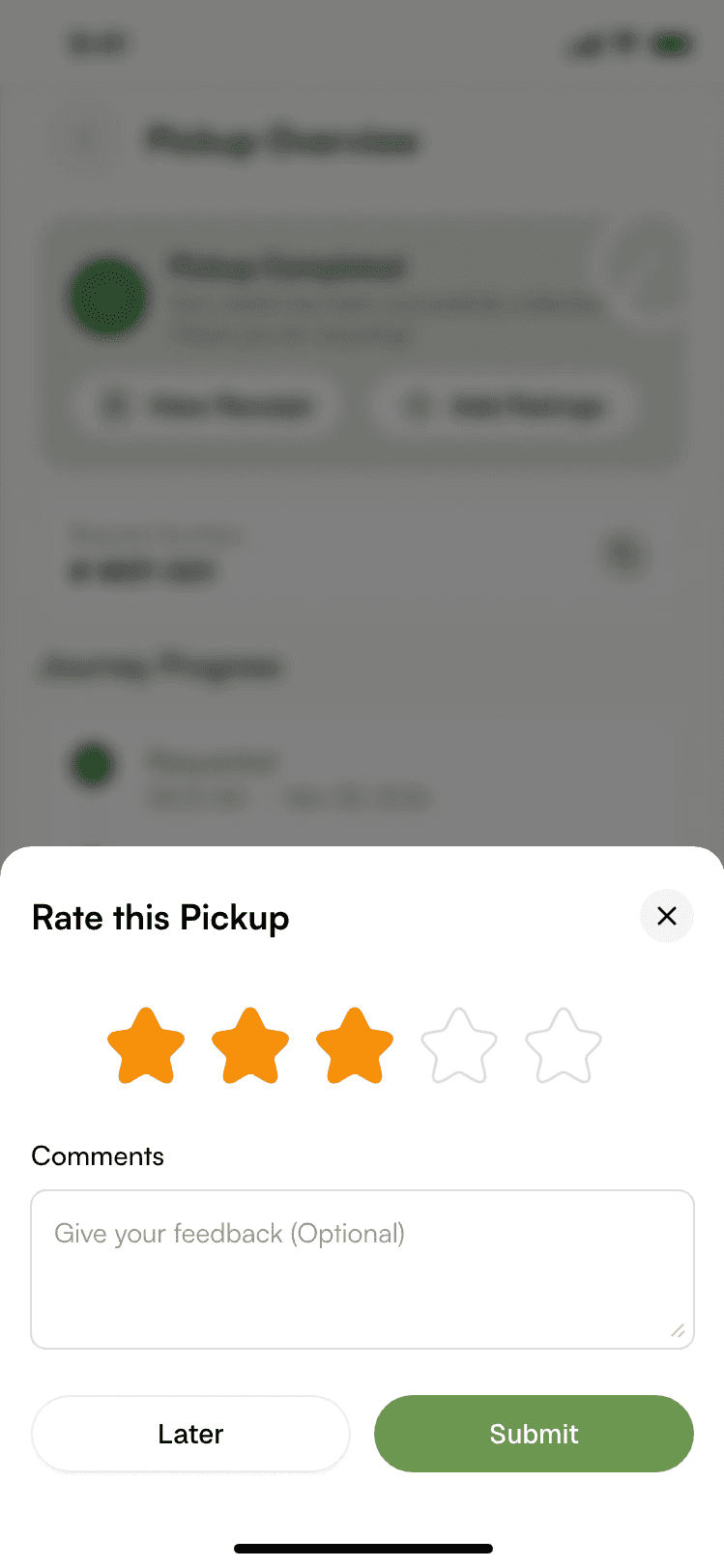 Customer — rate the pickup