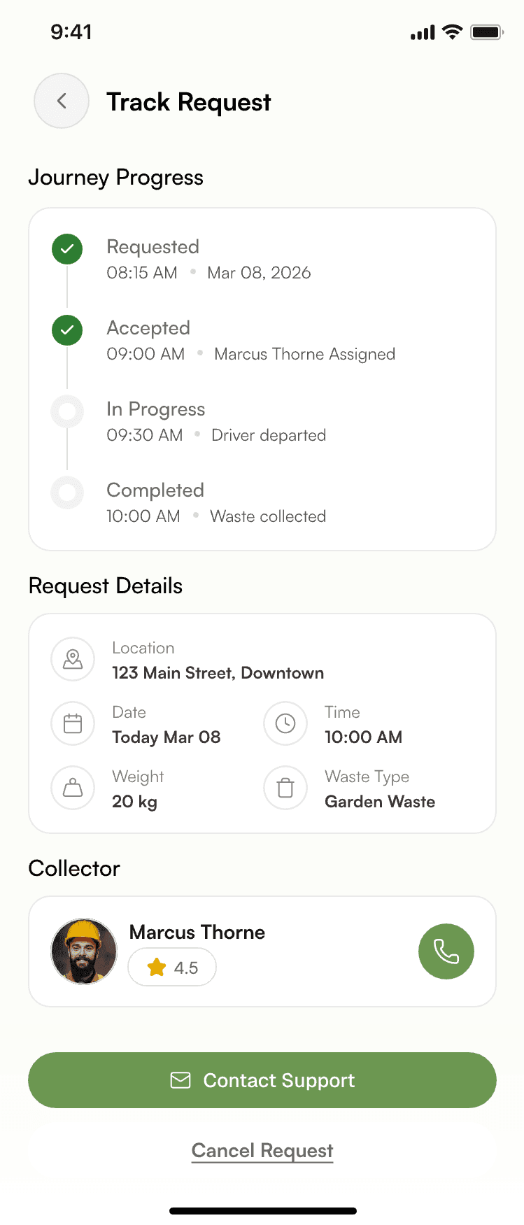 Customer app — track request